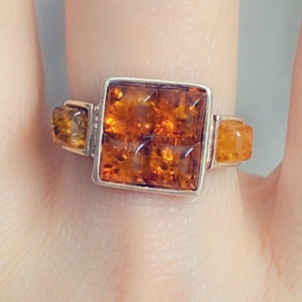 Multi Amber Sterling Gemstone Ring SIZE 7½